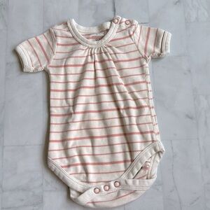 Sapling Organic Striped Cotton Bodysuit in “Peach”